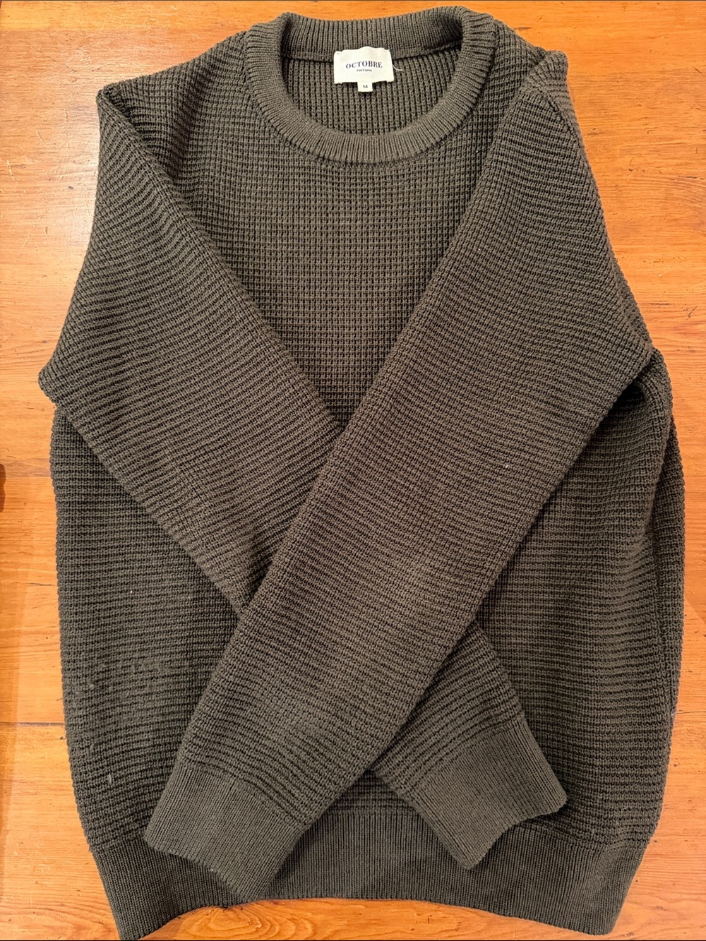 Octobre Olive Crewneck Waffle-Knit Sweater